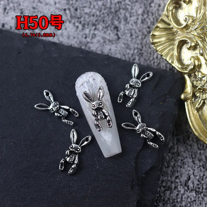 20PCS Antique Silver Skull Nail Art Charms Supplies RetroHalloween Nails Decoration Accessories Manicure Decor Design Materials