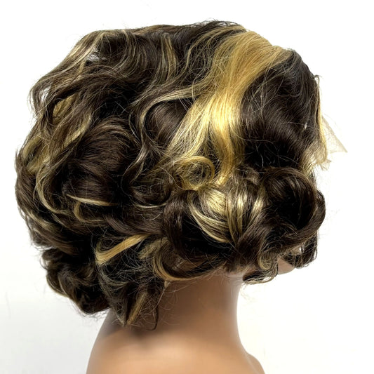 280% 5x5 Transparent Lace Closure Colored Loose Wave Human Hair Wigs  Short P4/27 Highlight Bouncy Curly Bob Wig for Black Women