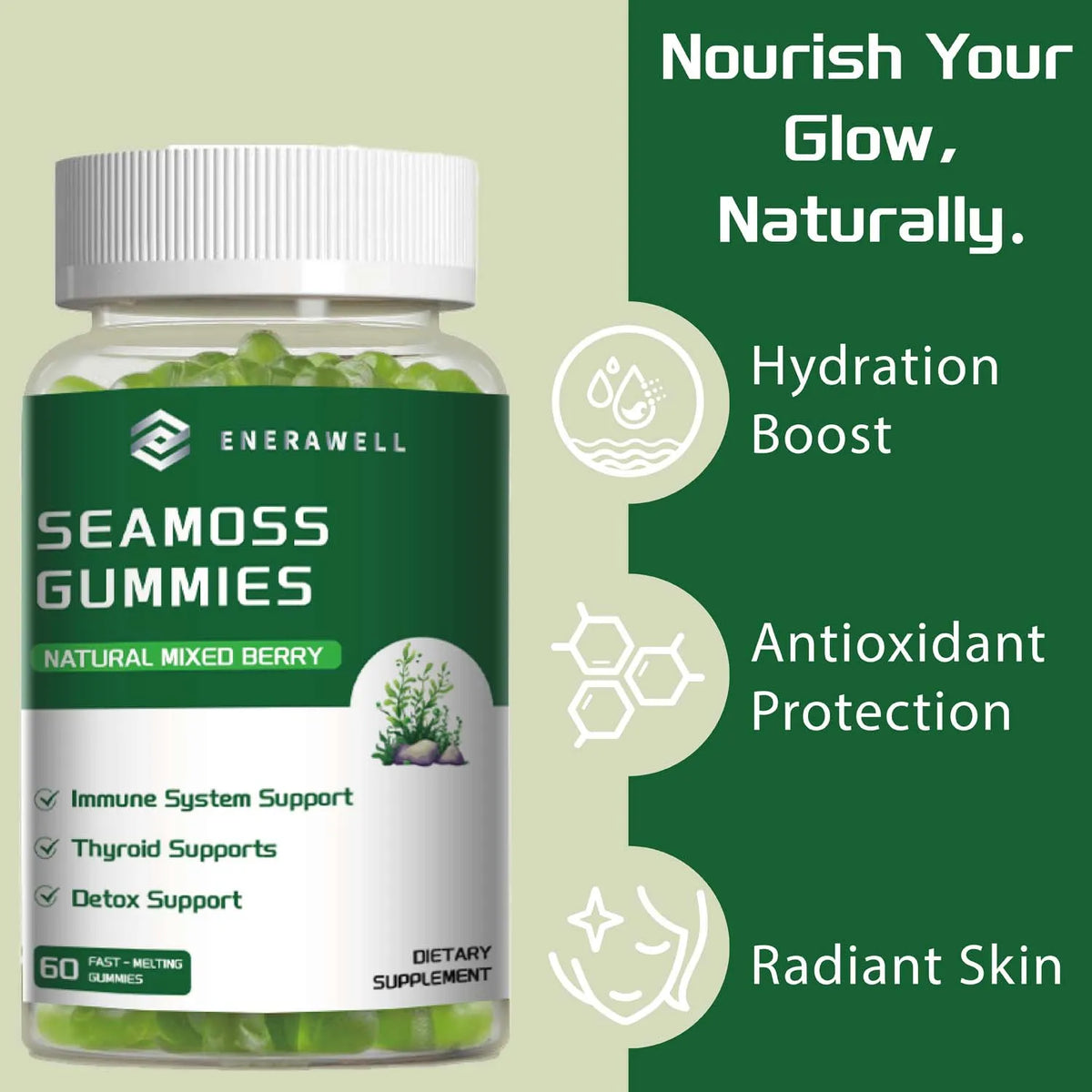Sea Moss Gummies, Irish Sea Moss with Bladderwrack Burdock Root Elderberry & Black Cumin Seed Oil, Dietary Supplement, Immune System Support, 60 Gummies