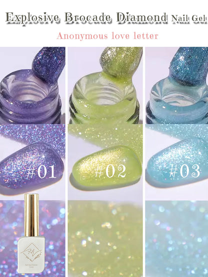 ZH 1-4Pcs 12ML Pink Blue White Green Color Series Ladybug Glitter Gel Nail Polish, Popular Yun Brocade Diamond Gel Polish
