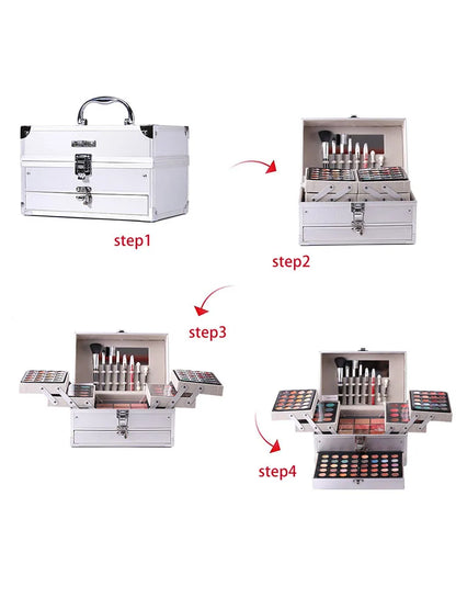 Pro All-In-One Eyeshadow Set, Full Makeup Kit, Professional All-In-One Makeup Kit for Women And Beginners, with Mirror, Eyeshadow, Blusher, Eyebrow Powder, Eyeliner, Cosplay Daily Makeup, for Natural And Glam Looks, Ideal Chr