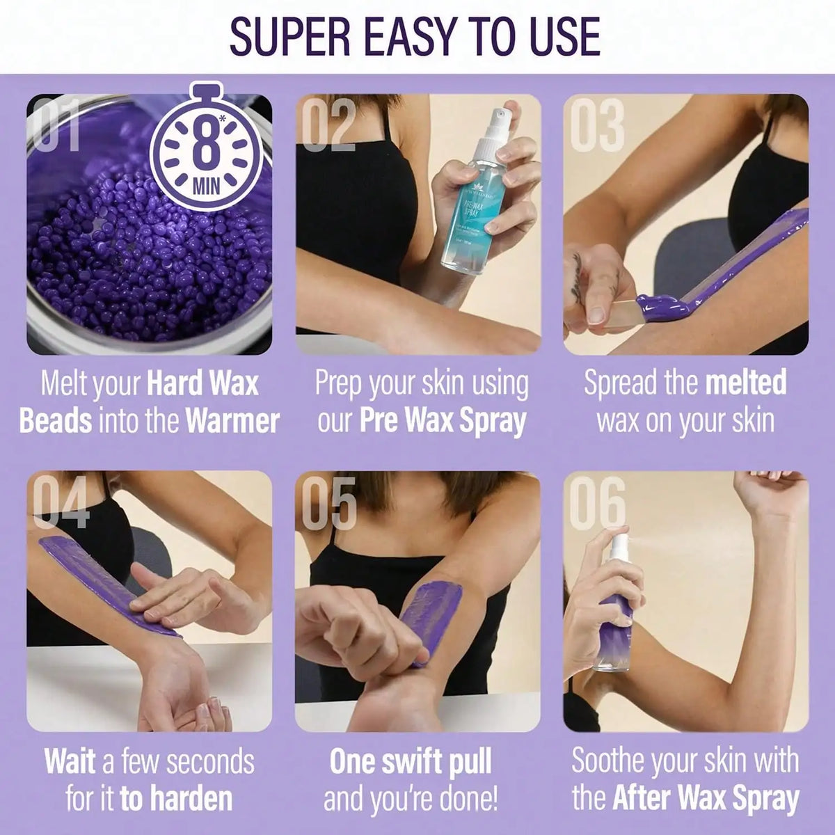Waxing Kit for Women Beginner Friendly - Complete Wax Kit That Includes 50g*5 of Wax Beads, Applicator, Pre and Post Care Easy T