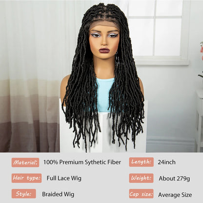 24Inch Full Lace Locs Braided Wigs with Baby Hair Lace Frontal Synthetic Braids Wigs for Black Women Natural HD Lace Braids Wigs