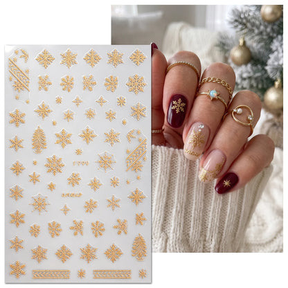 3Pcs 3D Glitter Gold Christmas Nail Stickers, Snowflake Sweater Pattern Letter Decals, Winter Holiday Gift Party Nail Supplies