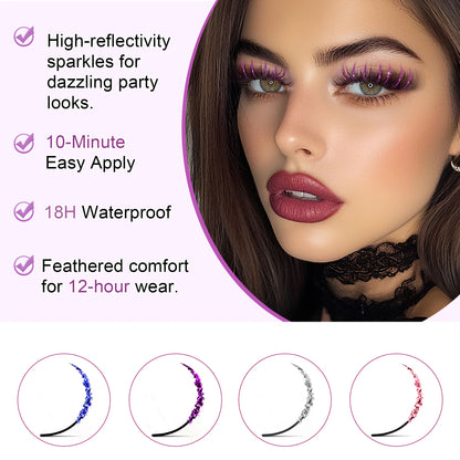 CoMango Shinning Colored Glitter Spikes Eyelash Extension Sliver Purple Blue Pink For Christmas Cosplay Party Makeup