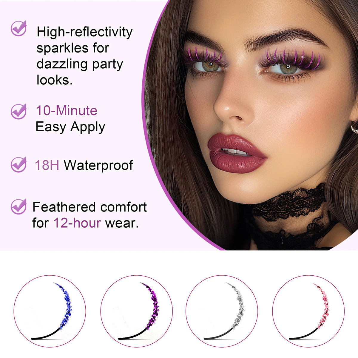 CoMango Shinning Colored Glitter Spikes Eyelash Extension Sliver Purple Blue Pink For Christmas Cosplay Party Makeup