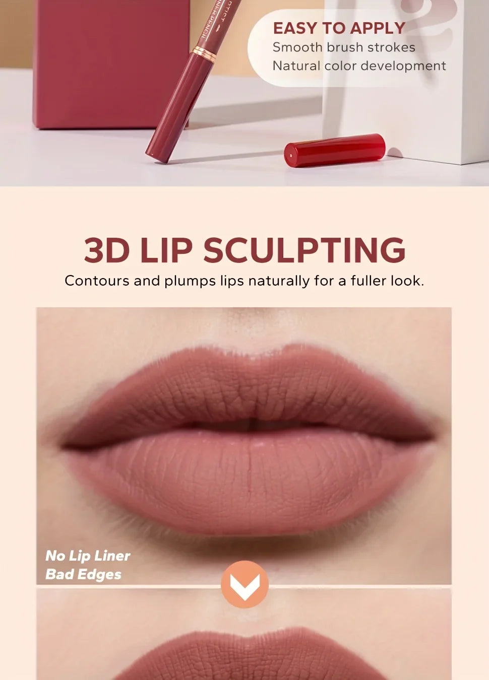 Beauty Glazed 6pcs Matte Nude Sponge Lip Liner Set  Long-Lasting Silky Waterproof Texture Multi-Function Makeup Pens