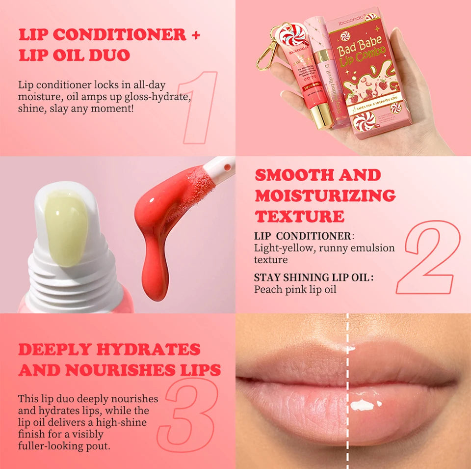 Lip Gloss Duo Combo with Keychain Long Lasting Nourish Plumper Lip Cosmetics Christmas Gift