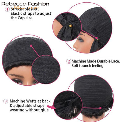 Rebecca Brazilian Short Straight Bob Human Hair Wigs With Bangs Full Machine Made Side Part Bob Human Hair Wigs For Black Women