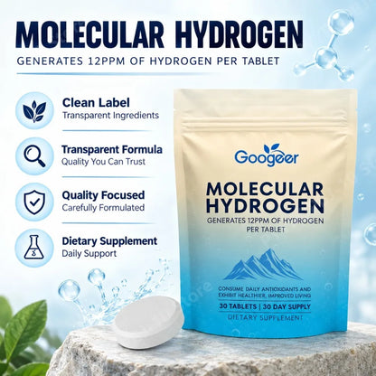 Molecular Hydrogen Tablets 12PPM with 23mg Magnesium for Antioxidant & Brain Energy Support, Daily Cellular Health, 30 Tablets