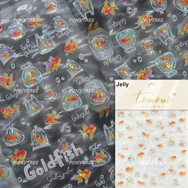 Gold Stamped Shell Conch Scallop Starfish Pearl 5D Embossed Self Adhesive Nail Art Stickers Delicate Ocean Style Manicure Decals