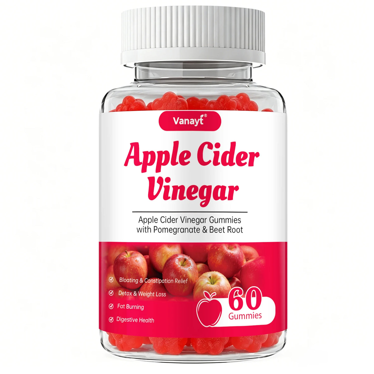 Apple Cider Vinegar Gummies with Pomegranate & Beet Root, Herbal Supplement, Support Digestive & Gut Wellness, Daily Wellness Gummy, 60 Counts