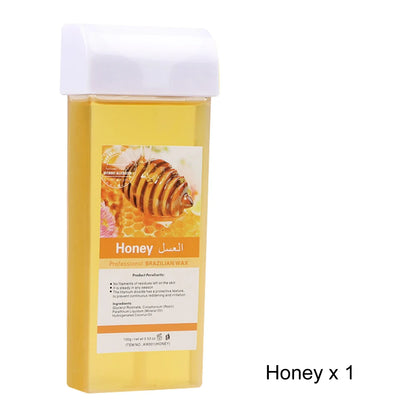 Women Home Hair Removal Kit Roll on Wax Warmer Honey Roller Wax Cartridge 100Pcs Depilatory Wax Strips Body Leg Arm Waxing Set