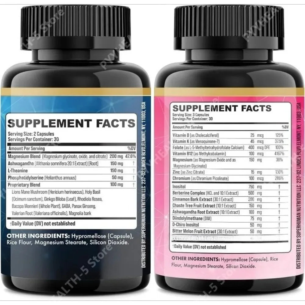 Cortisol & Myo-Inositol Supplement Bundle, Soothe & Smooth Bundle, 13-in-1 Cortisol Balance, Magnesium, Ashwagandha, L-Theanine