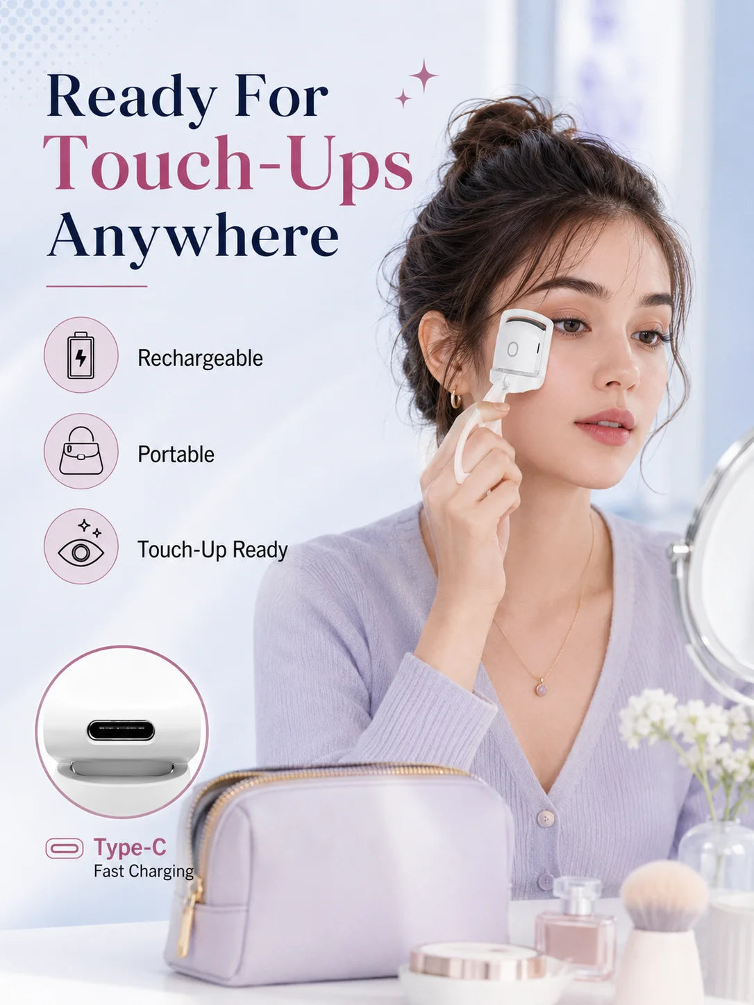 Electric Eyelash Curler Heated Eyelash Curler Rechargeable Eyelash Curler Dual Temperature Fast Heating Portable Makeup Tool