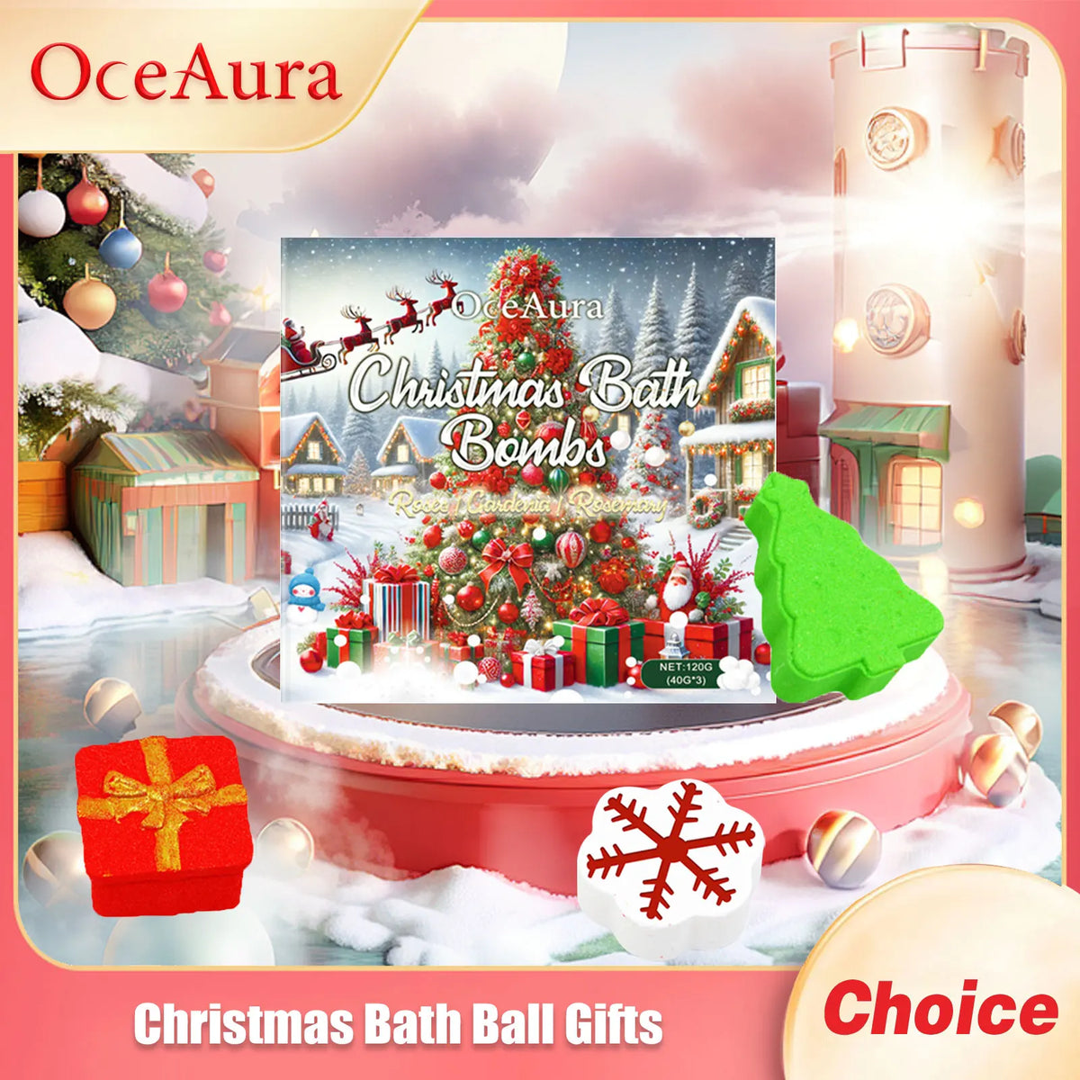 OceAura Christmas Bath Ball Gifts Deep Moisturize Bathroon Supplies Relax Mood Lasting Fragrance Body Exfoliating Spa Bath Bombs