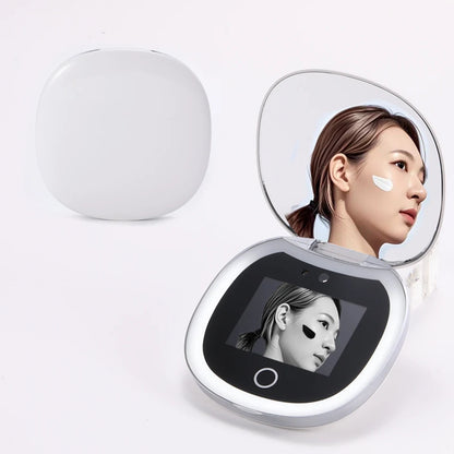 UV Mirror for Sunscreen Test Camera,Sun Protection Visualization Travel Makeup Mirror，with LED Light Compact Hand Mirror