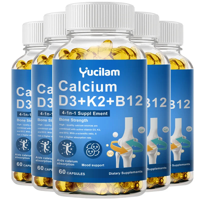 Calcium Vitamin D3 K2 B12 for Muscle, Nerve, Bone, Joint Mobility Health and Calcium Absorption