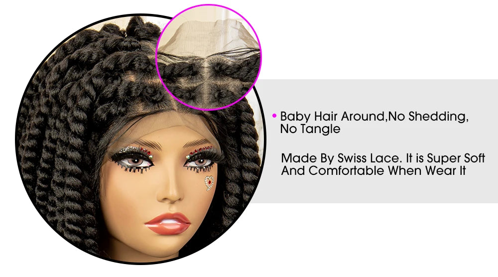 16 Inches Short Synthetic Full Lace Twist Braided Wigs Natural Knotless Box Braiding Wig for Black Women