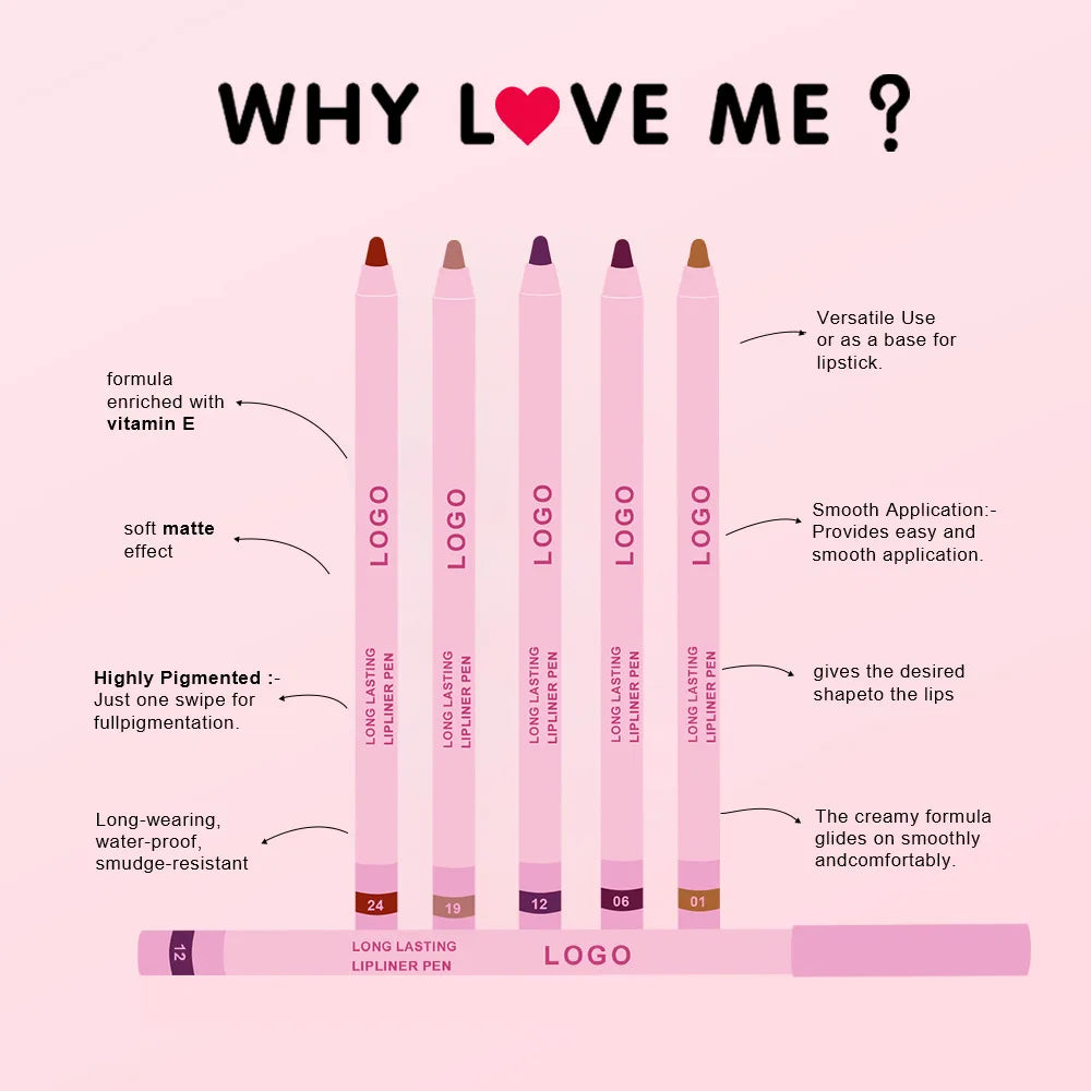 Pink Cream Lipliner Pen Custom Logo Retractable Lipliner Pencil Private Label Long Lasting Matte Waterproof Lip Liner 20pcs