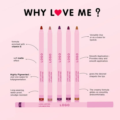 Pink Cream Lipliner Pen Custom Logo Retractable Lipliner Pencil Private Label Long Lasting Matte Waterproof Lip Liner 20pcs
