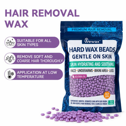 WEWAX 450g Hard Wax Beads Family Pack, Premium Brazilian Lavender Scented Beeswax Wax Beans, Strong Adhesion, Precise Paperless Quick Hair Removal, for Full Body Bikini Area Hands Legs, Normal Skin, Salon Home Body Care Wax,