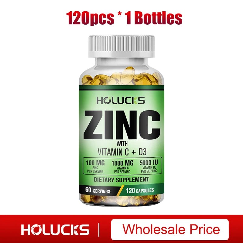 Zinc Vitamin C & D3 Complex Supplement, Supports Bone, Teeth, Joint & Heart Health, Boosts Immunity & Energy, Antioxidant