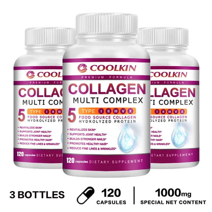 Collagen Multi Complex - Types I, II, III, V, X, Non-GMO, Enhanced Absorption, for Healthy Hair, Bones, Cartilage, Skin & Nails