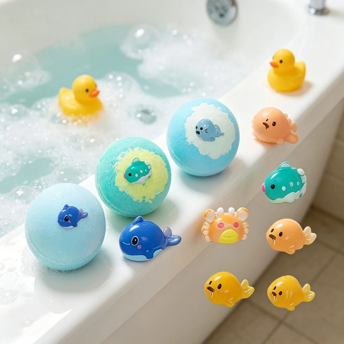 OceAura Bath Bombs with Toys Inside Fun Kids Bath Clean Skin Exfoliation Sea Salt Surprise Bath Bombs for Children Gift Set 300g