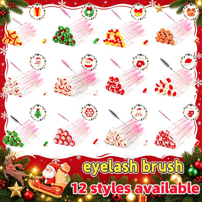 60Pcs Christmas Eyelash Brush with Tube Replaceable Mascara Wand Spoolie Dustproof Lash Tech Supplies Reusable Eyebrow Xmas Gift