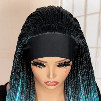 Full Machine Made Braided Wigs with Headband 30 Inches Colored Synthetic Braiding Wigs with Hair Band for Black Women