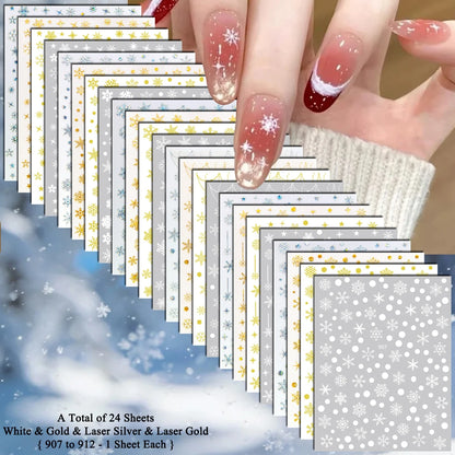 4 to 24 Sheets Xmas Snowflake Gold Silver Blue Holographic Self-Adhesive Winter Christmas Decor DIY Manicure Nail Art Stickers