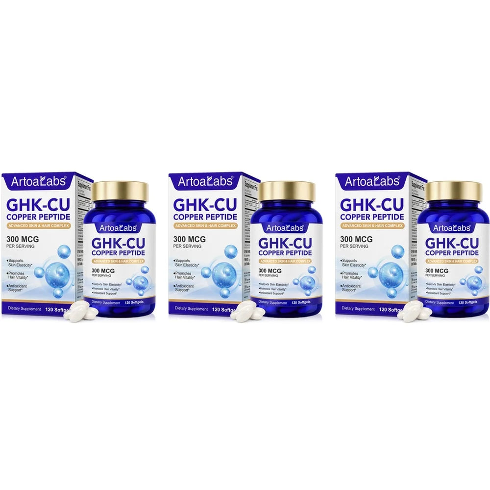 Liposomal GHK-Cu Copper Peptide 300mcg – Skin & Hair Anti-Aging Softgels with Biotin, Phytoceramides, Hyaluronic Acid 120 Count