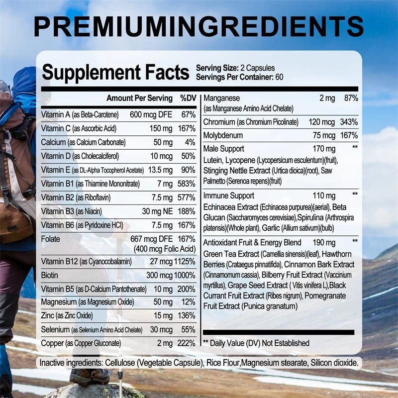 Men's Multivitamin Supplements - Antioxidant, Bone, Immune, Energy, Metabolism, Muscle Function