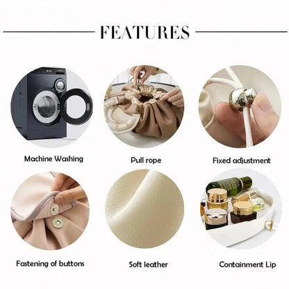 Large Capacity Portable Drawstring Cosmetic Bag for Women, Travel Daily Use Toiletry Storage Pouch Makeup Organizer