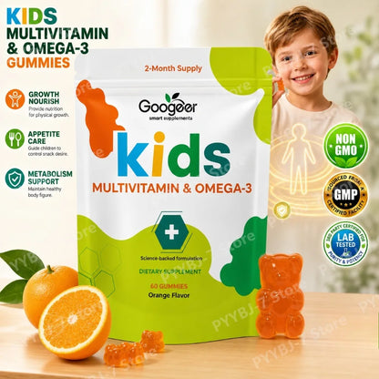 Googeer Kids Multivitamin Omega-3 Gummies with Vitamin C, D3 & Zinc, Supports Growth, Appetite & Metabolism Children, 60 Gummies