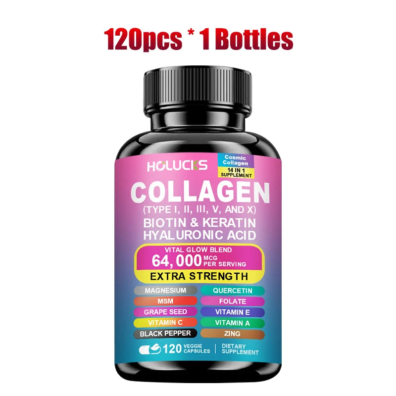 Collagen Capsules with Vitamin A C E Biotin, Support Skin Nail Joint Health, Hair Growth, Anti Aging, Firming, Whitening, Energy