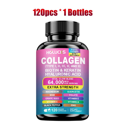 Collagen Capsules with Vitamin A C E Biotin, Support Skin Nail Joint Health, Hair Growth, Anti Aging, Firming, Whitening, Energy