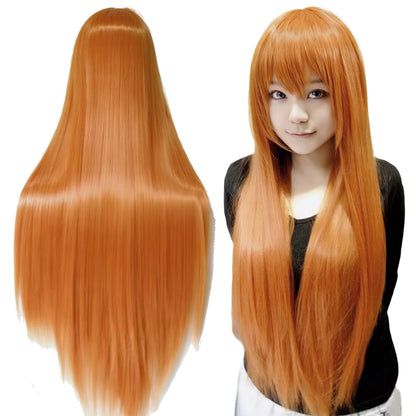 80cm Straight Synthetic Cosplay Wig White Purple Green Silver Pink Lolita Hairpiece with Bangs Long Wigs