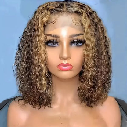 Deep Wave Highlight 13x4 HD Lace Front Bob Wigs Water Wave Human Hair Lace Frontal Wig 10-16 Inch 4/27 Color Preplucked Hair Bob