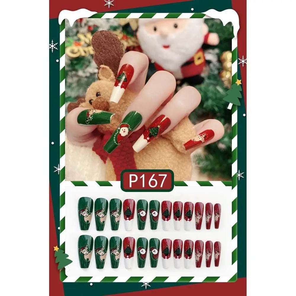 24Pcs/set Christmas Snowflake Christmas False Nails Nail Supplies Elk Pattern Christmas Fake Nails DIY Nail Accessories