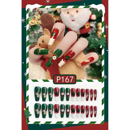 24Pcs/set Christmas Snowflake Christmas False Nails Nail Supplies Elk Pattern Christmas Fake Nails DIY Nail Accessories