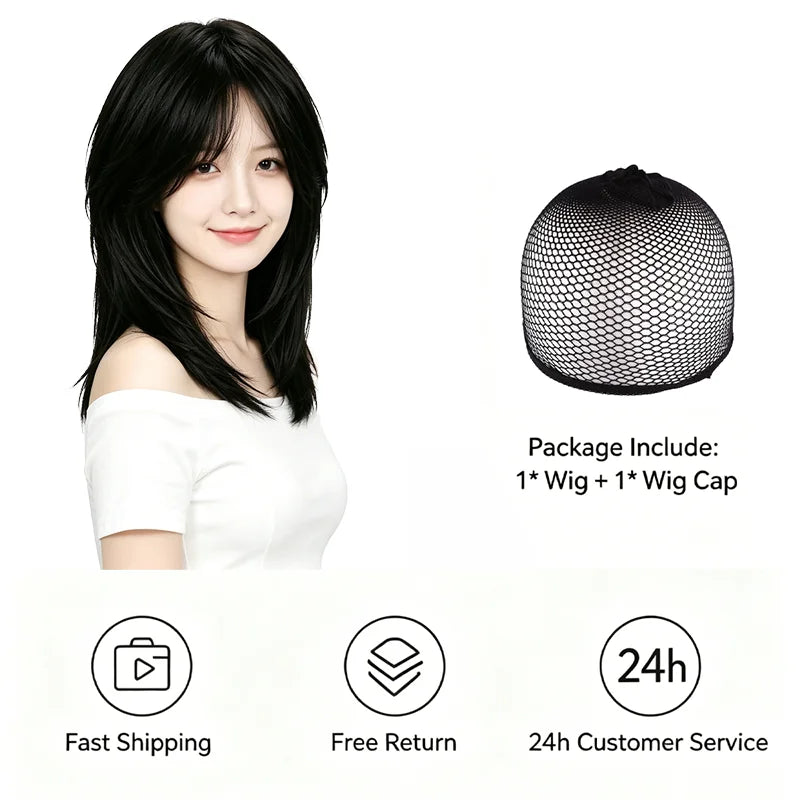Natural Black Mullet Wolf Cut Wigs For Women Men Short Shoulder Layered Hair Heat Friendly Synthetic Full Wig Cosplay Daily Wear