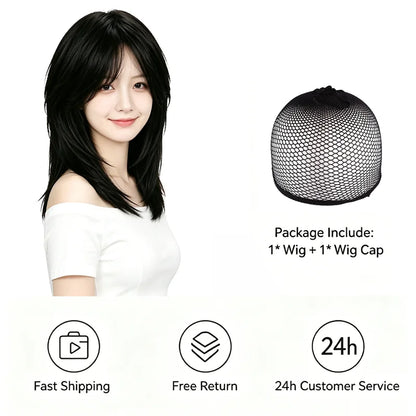 Natural Black Mullet Wolf Cut Wigs For Women Men Short Shoulder Layered Hair Heat Friendly Synthetic Full Wig Cosplay Daily Wear