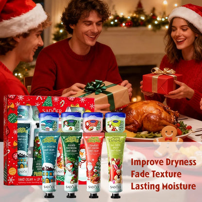 Christmas Hand Cream & Lip Balm Gift Set, Fruit Fragrance Hydrating Anti-Crack Hand Lip Care Kit, Moisturizing Christmas Present