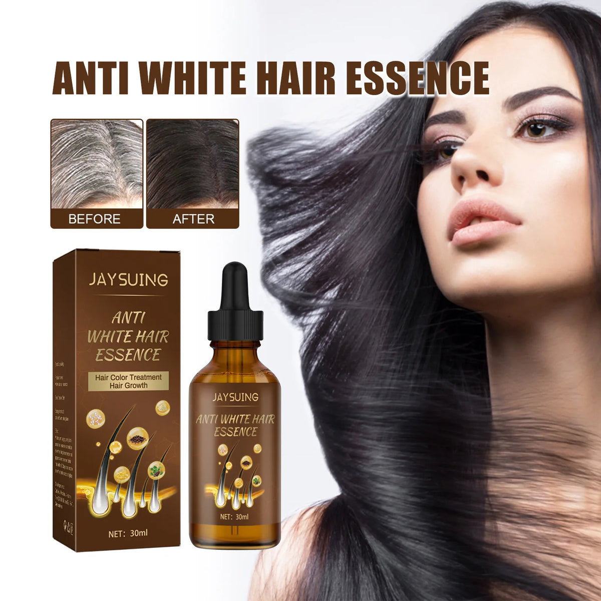 Lasting Anti Gray Hair Treatment Serum White to Black Hair Growth Natural Color Repair Nourish Men Women Anti Hair Loss Products