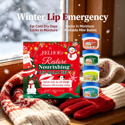 4In1 Christmas Lip Balm Gift Box Lasting Hydrating Moisturizing Repairing Anti Cracking Lip Care Kit A/W2027 Lip Care Xmas Gift
