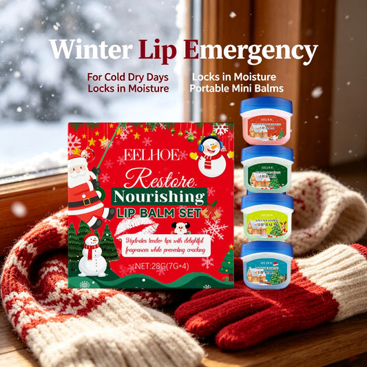4In1 Christmas Lip Balm Gift Box Lasting Hydrating Moisturizing Repairing Anti Cracking Lip Care Kit A/W2027 Lip Care Xmas Gift