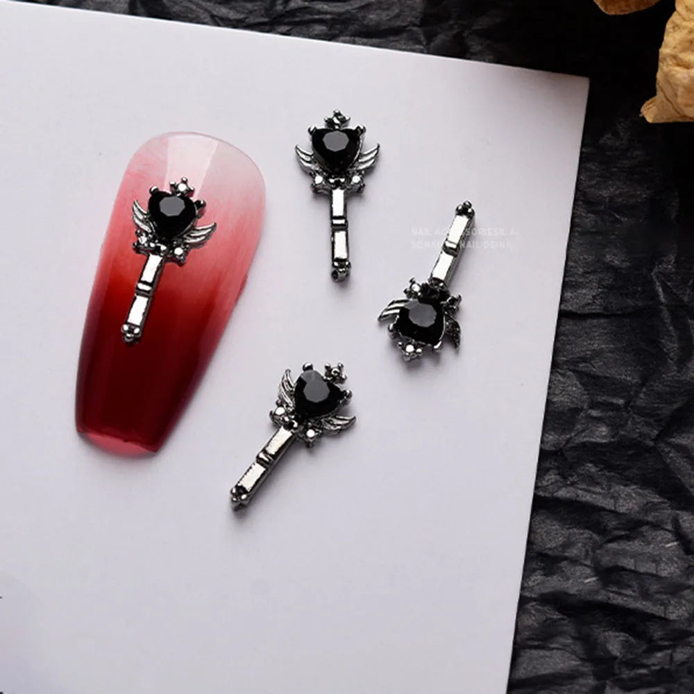 10pcs Darkness Metal Nail Charms Heart with Dark Gems Luxury Nail Decoration 3D DIY Parts Retro Style Aolly Black Heart Charm
