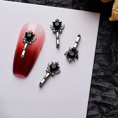 10pcs Darkness Metal Nail Charms Heart with Dark Gems Luxury Nail Decoration 3D DIY Parts Retro Style Aolly Black Heart Charm